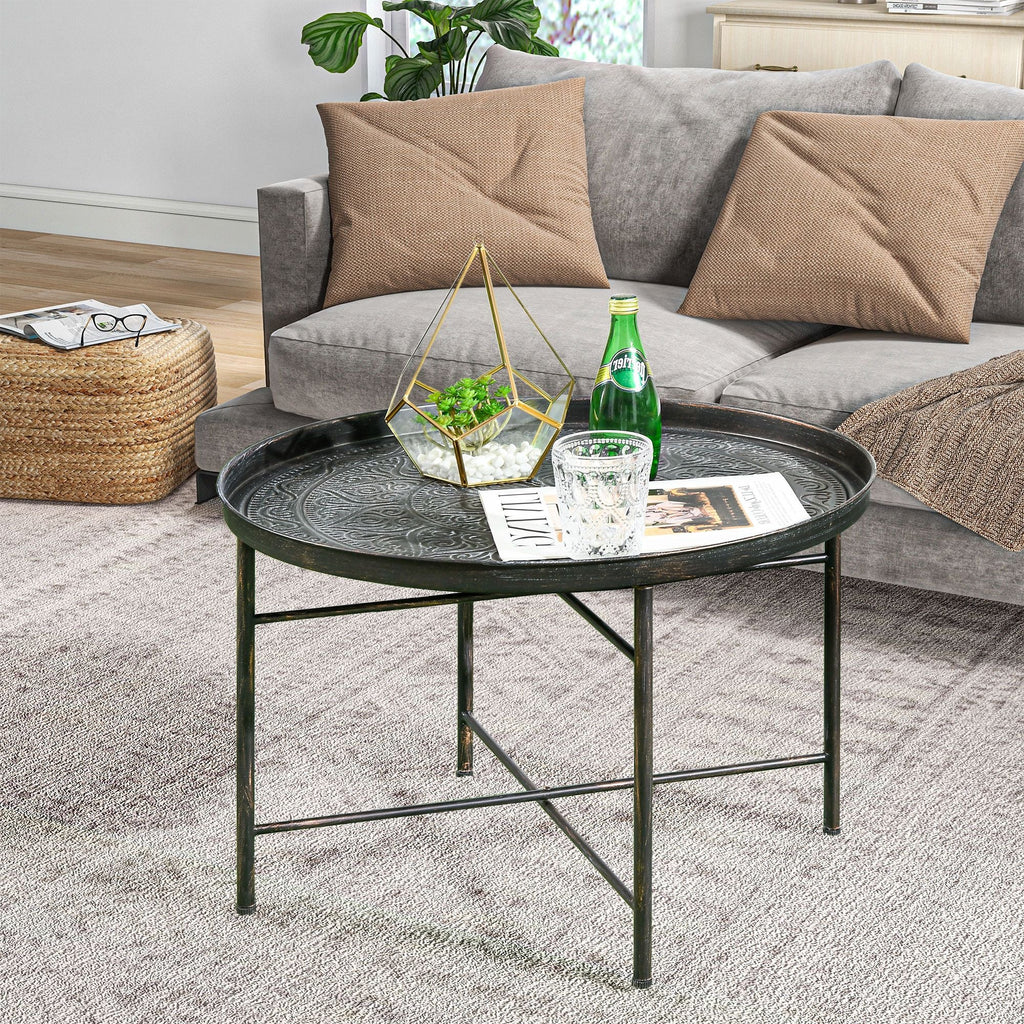 Modern Hammered Tray Top Coffee Table - 24" Round with Sturdy Metal Frame for Stylish Interiors