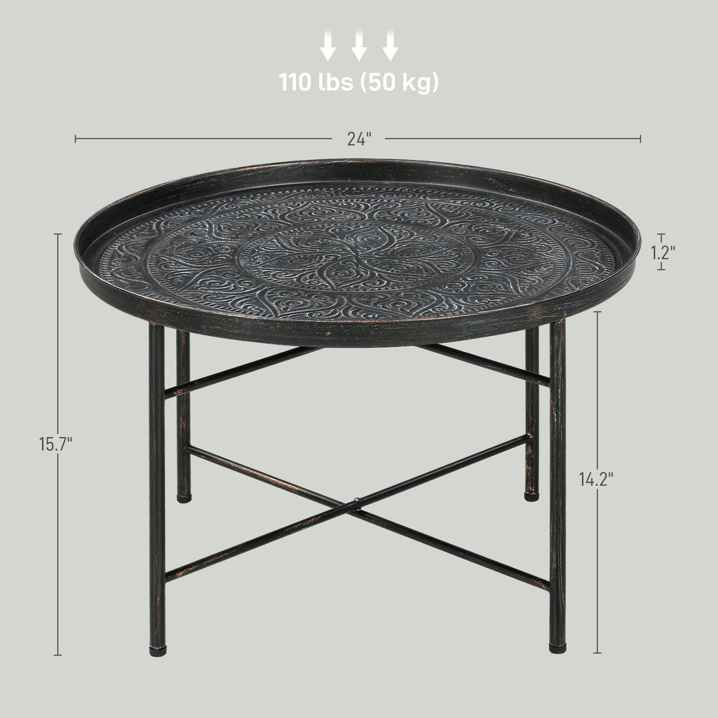 Modern Hammered Tray Top Coffee Table - 24" Round with Sturdy Metal Frame for Stylish Interiors
