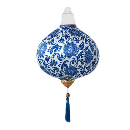 12 Inch Chinese Flower Lantern – Vibrant Blue Cotton Fabric Hanging Decoration for Celebrations