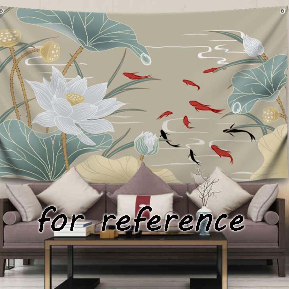 Chinese Lotus Carp Wall Art Tapestry - 39x51 Inch Living Room & Bedroom Decor