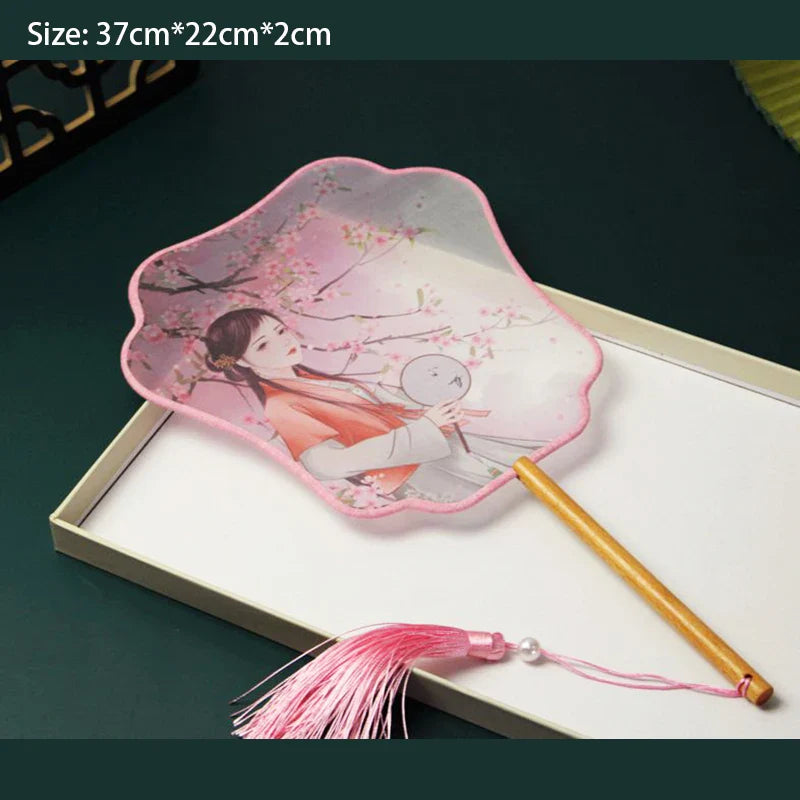 New Chinese Vintage Flower Embroidery Round Hand Fan Chinese Palace Hanfu Floral Silk Hand Fan Craft Wedding Gift For Guests New