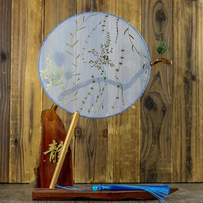 Translucent Silk Chinese Round Hand Fan with Floral Pattern