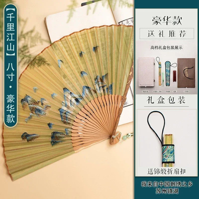 Chinese Embroidery Style Bamboo Folding Fan, Embroidery Female Silk Fan, Silk Fan Chinese Style