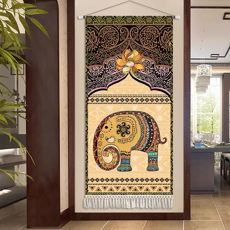 Thai Zen Elephant Soft Fabric Hanging Painting Corridor Decorative Painting Wall Hanging Cloth Living Room Mural Anime Poster