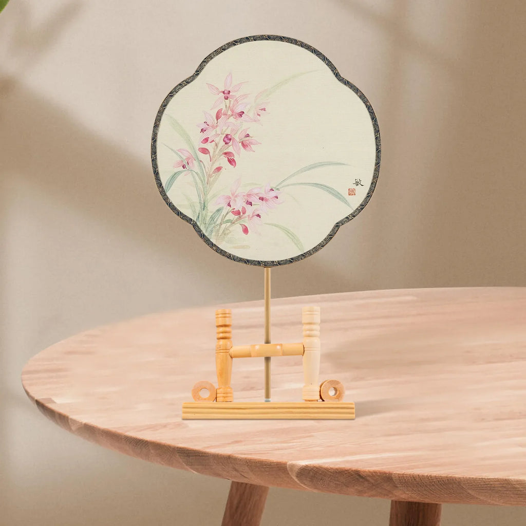 2 Piece Traditional Chinese Fan Stand Wooden Round Fan Holder for Japanese Folding Fans Home Living Room Bedroom Display Rack