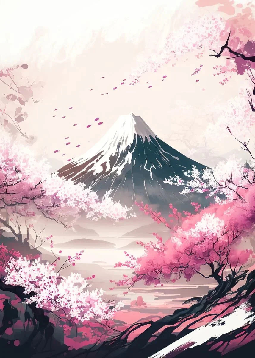 Japanese Cherry Blossom Fuji Mountain Sunset Tokyo Scenery Poster HD Printed Canvas Painting Wall Art Pictures Room Home Decor