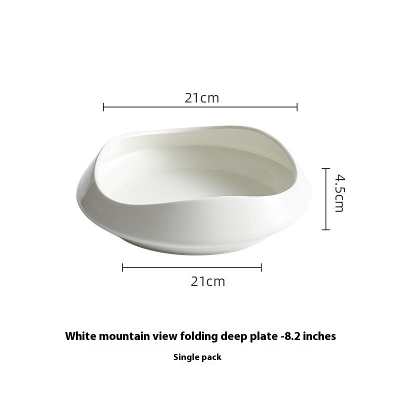 White Porcelain Guanshan Plate – Irregular Japanese‑Style Mountain Rim Dish