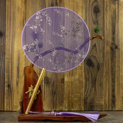 Translucent Silk Chinese Round Hand Fan with Floral Pattern