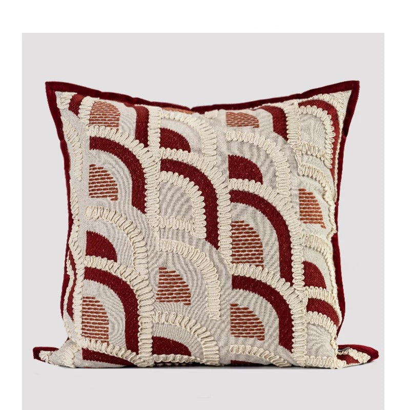 Mid-Century Wabi-Sabi Embroidered Red Jacquard Throw Pillow For The Home