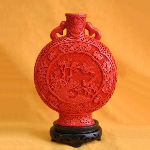 11" Red Lacquer Flower & Bird Auspicious Vase – Asian Home Decor