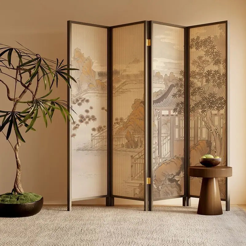 New Chinese Zen Room Divider Screen – Wabi‑Sabi Partition with Song‑Dynasty Aesthetic