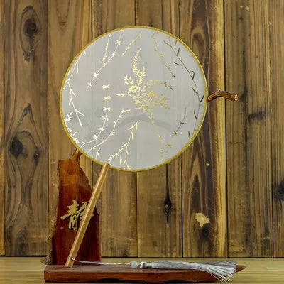 Translucent Silk Chinese Round Hand Fan with Floral Pattern
