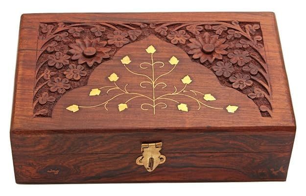 Sheesham Handmade Carved Wood Jewelry Box from India