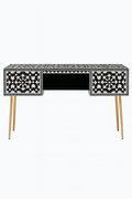 Black & White Bone Inlay Console Desk with Gold Metal Legs