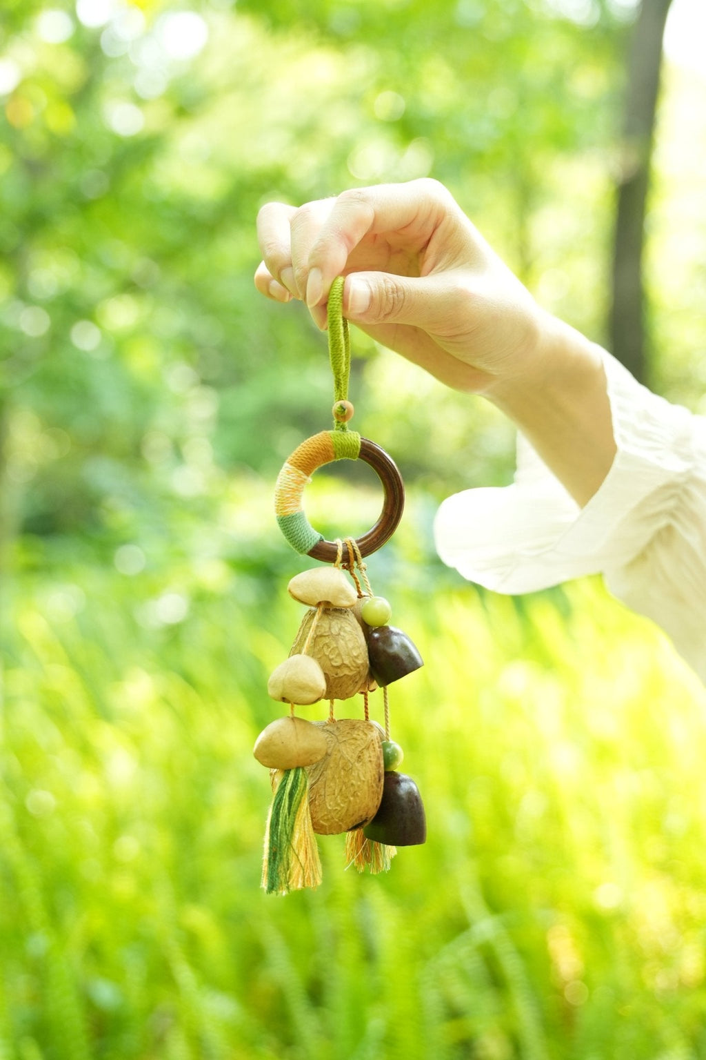 "Forest Rattle" Wood Ring Seed Bag Charm