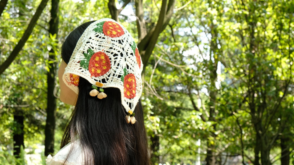 "Strawberry Garden" Crocheted Bandana